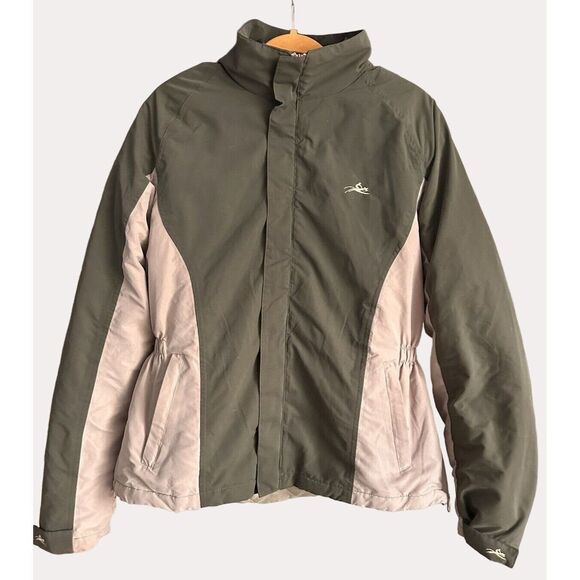 Equi Theme Womens Coat Jacket Removable Liner Zip Pockets Green Tan XS bv - Picture 1 of 10
